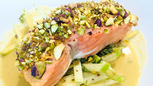 Baked Salmon Pistachio Milk Apple Salad