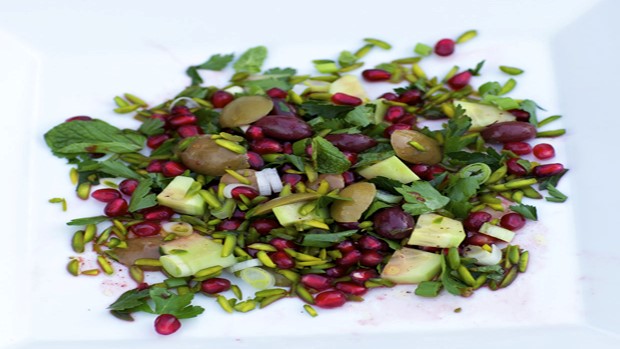 Olive, Pistachio and Pomegranate Salad