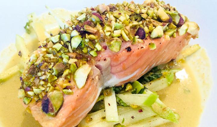 Baked Salmon Pistachio Milk Apple Salad