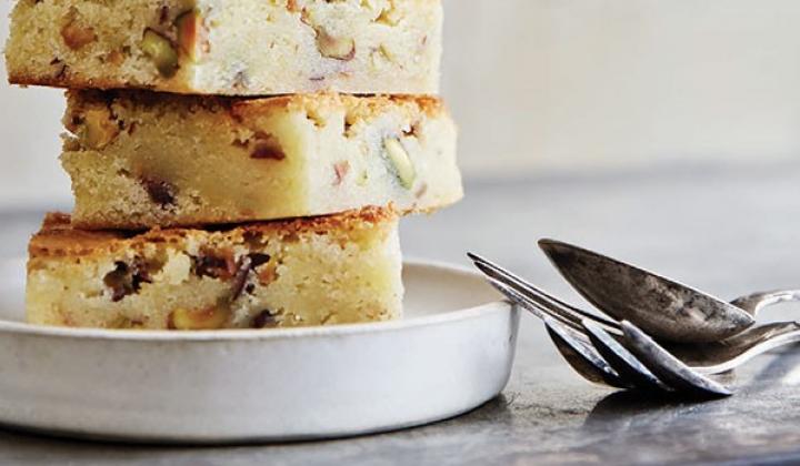 BLONDIES WITH SALTED PISTACHIOS & LEMON 
