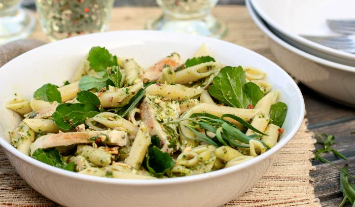 Poulet Et Pâtes Au Pesto D'estragon Et Pistaches Américaines