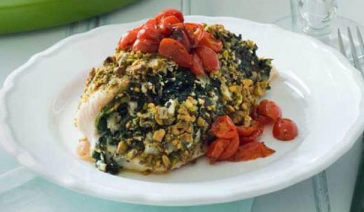 Poulet à la grecque en croûte de pistaches 